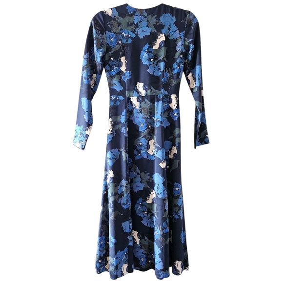 Aritzia Wilfred Aubagne Floral Blue Green Cut Out Midi Long Sleeve Dress Size 0. - Picture 12 of 16